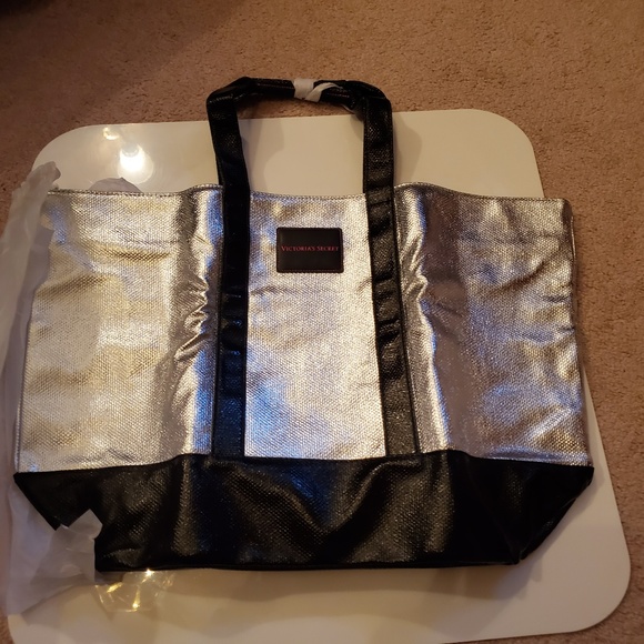 Victoria's Secret Handbags - Victoria’s Secret Bag Silver Black Tote Purse